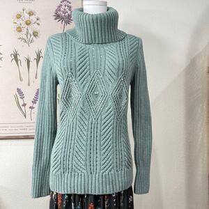 Green Sequin Diamond Turtleneck Pullover Sweater Fairy Grunge Gloomy Coquette MP